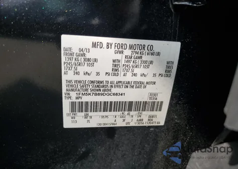 2013 Ford Explorer z USA, uszkodzony, nr VIN 1FM5K7B89DGC68341